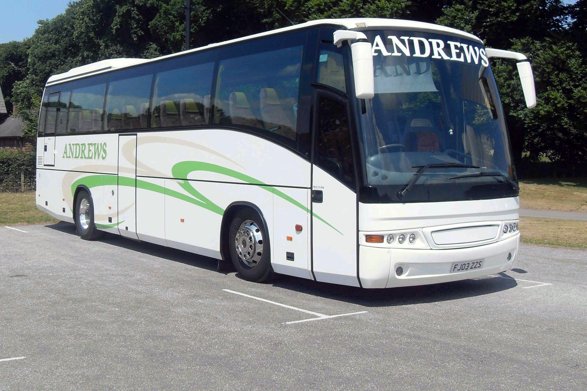 An Andrews Coaches coach on the road near Leicester